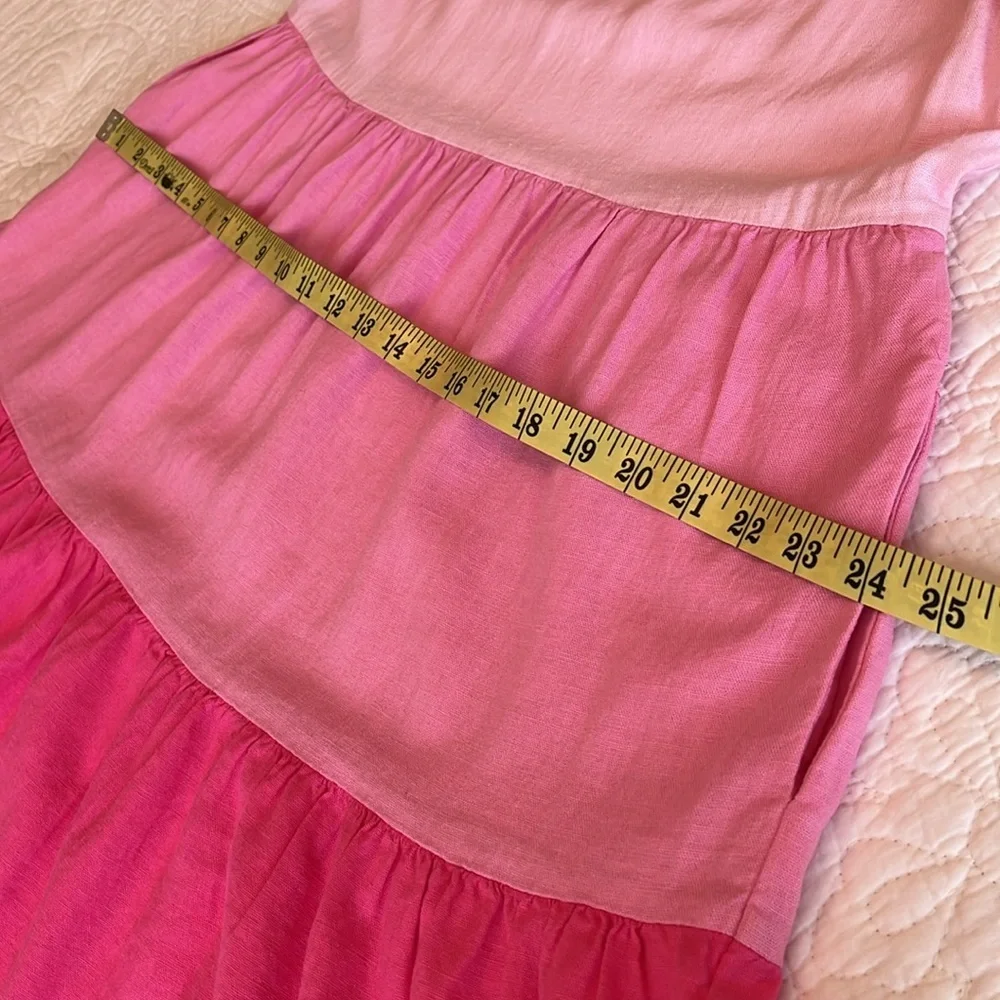 J. Crew Linen Dress Pink Tiered Ruffle Sleeveless Womens 4 Pockets Flowy Cottage